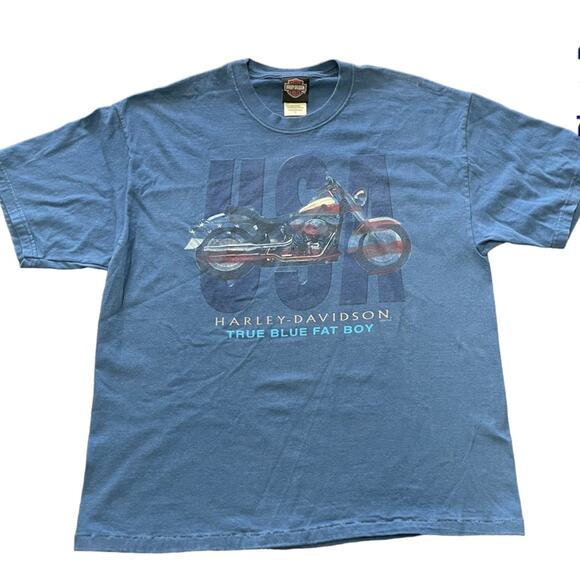 Harley-Davidson Other - Harley Davidson T Shirt Vintage 2001 Fat Boy American Flag Piqua Ohio Large Y2K